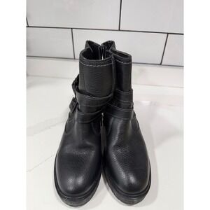 BullBoxer Jade Black Leather Moto‎ Boots Womens 8M Double Buckle